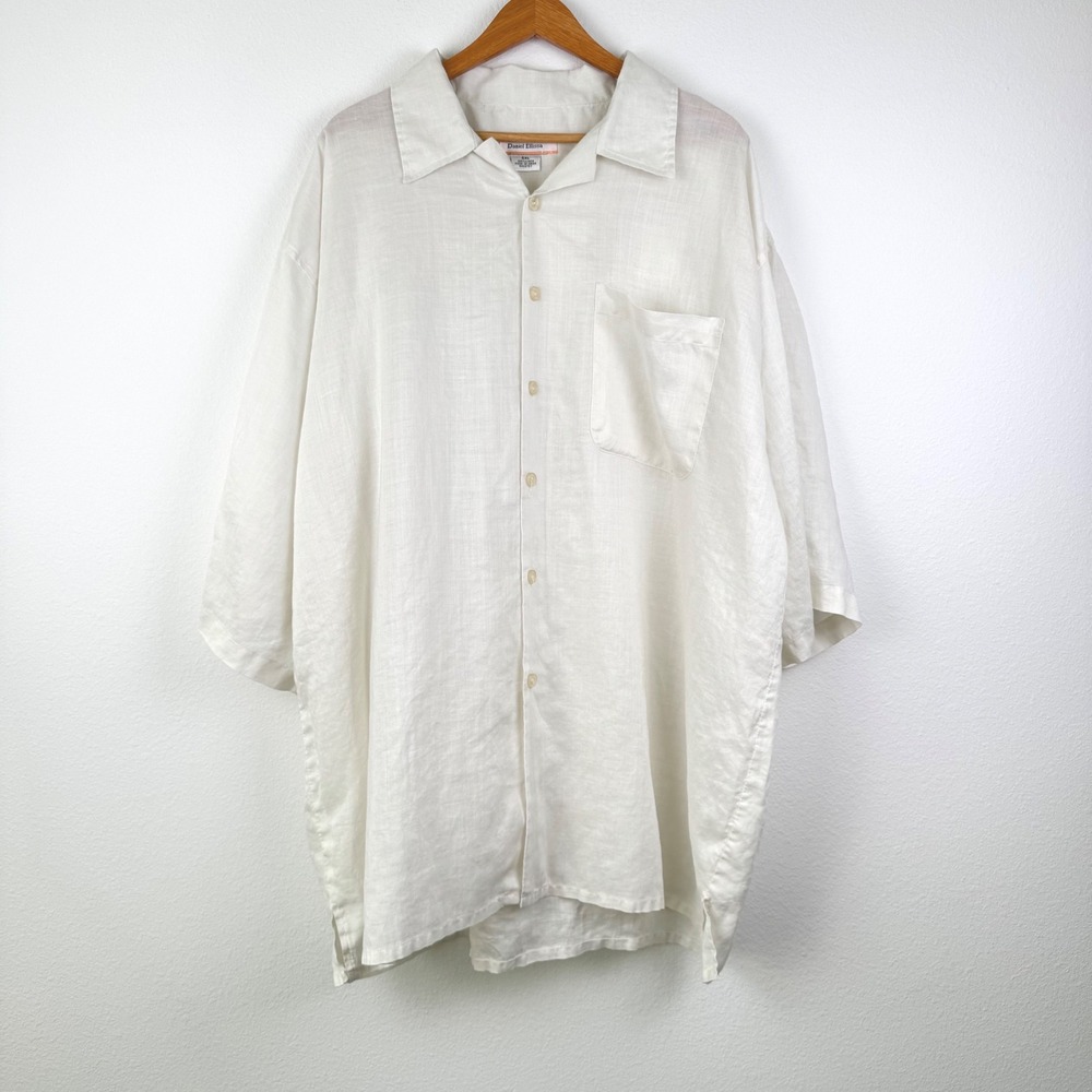 Daniel Ellissa Button Down Men 5XL White Excellent Linen Casual Minimalist Shirt